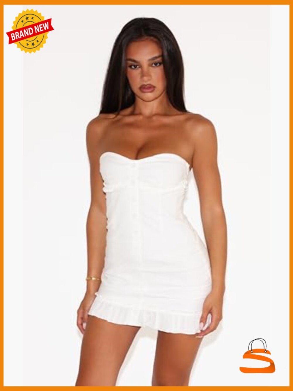 Strapless Mini Dress with Sweetheart Neckline & Ruffle Hem - Picture 2 of 7